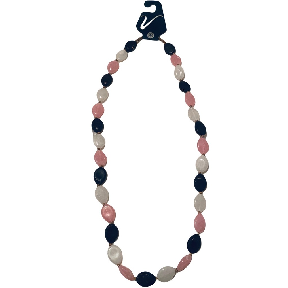 Vintage V Elegant Pink, White, and Black Beaded Necklace